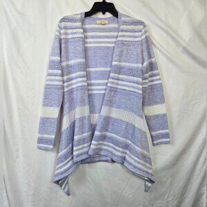 Peyton Primrose Women's Lavender White Striped Long Sleeve Open Front Cardigan L
